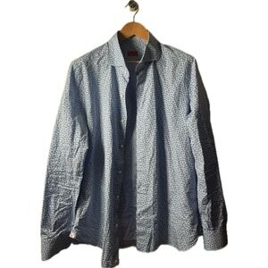 Isaia Napoli Men's Blue Floral Pattern Button Down Dress Shirt Old Money Sz L